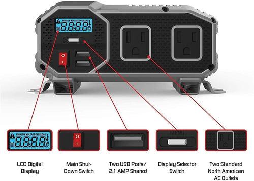 ENK1100 Energizer 1100 Watt 12V DC to 110V AC Power Inverter w/ USB