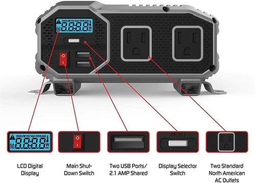 ENK2000 ENERGIZER 2000 Watt 12V DC to 110V AC Power Inverter With USB