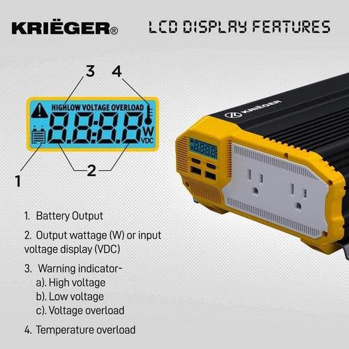 KR1500 Krieger 1500 Watt 12V DC to 110V AC Power Inverter