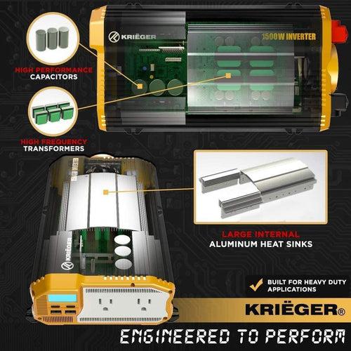 KR1500 Krieger 1500 Watt 12V DC to 110V AC Power Inverter