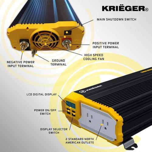 KR1500 Krieger 1500 Watt 12V DC to 110V AC Power Inverter