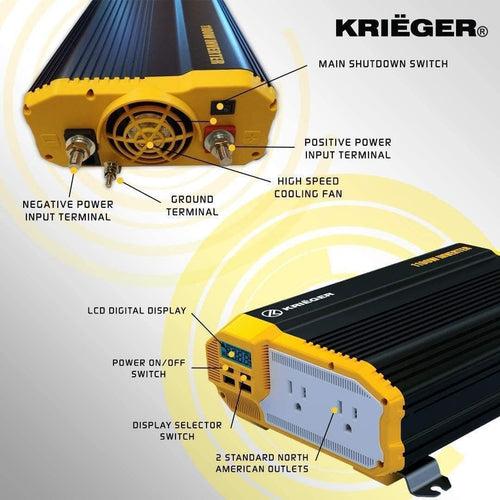 KR2000 Krieger 2000 Watts Power Inverter 12V to 110V, Installation Kit