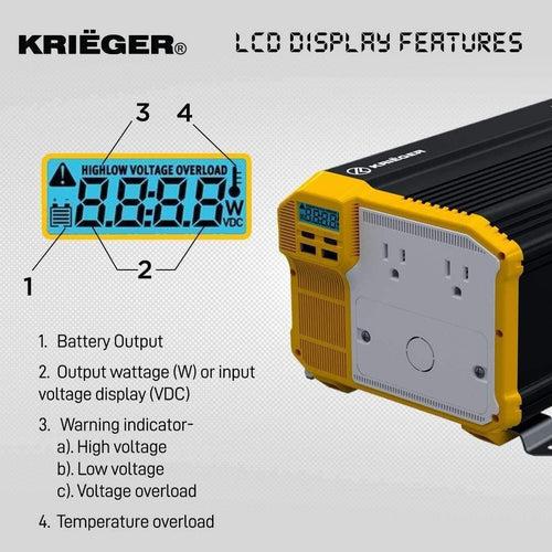 KR4000 Krieger 4000 Watts Power Inverter 12V to 110V,  Hardwire Kit