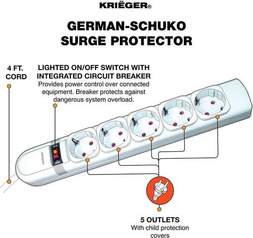 KRE5 Krieger Electric German-Schuko Surge Protector 250 Joules 220V