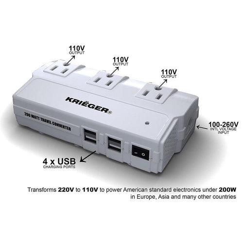 KRV200-W 200 Watt Travel Kit Converter with USB charger