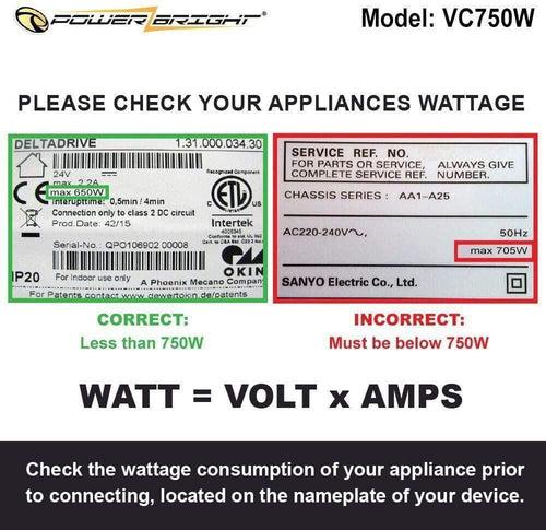 VC750W – 750 Watt Step Up/Step Down 110v/220-240v Voltage Converter