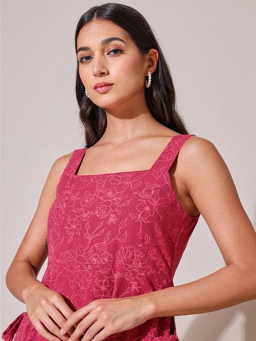 Paint With Love Printed Dark Pink Tie Up Kurta Set