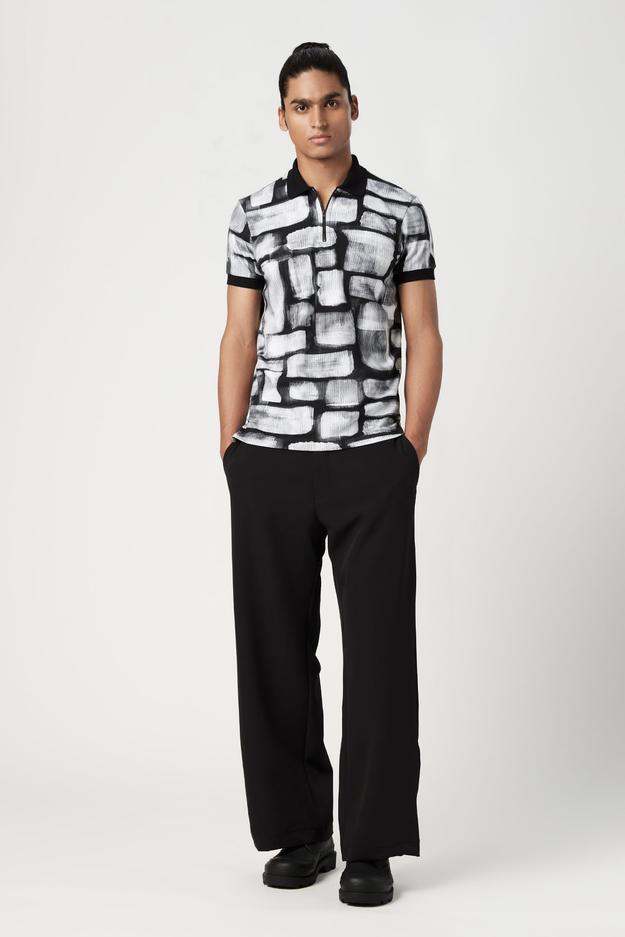 Regular Fit Polo T-Shirt with All-Over Abstract Check Print