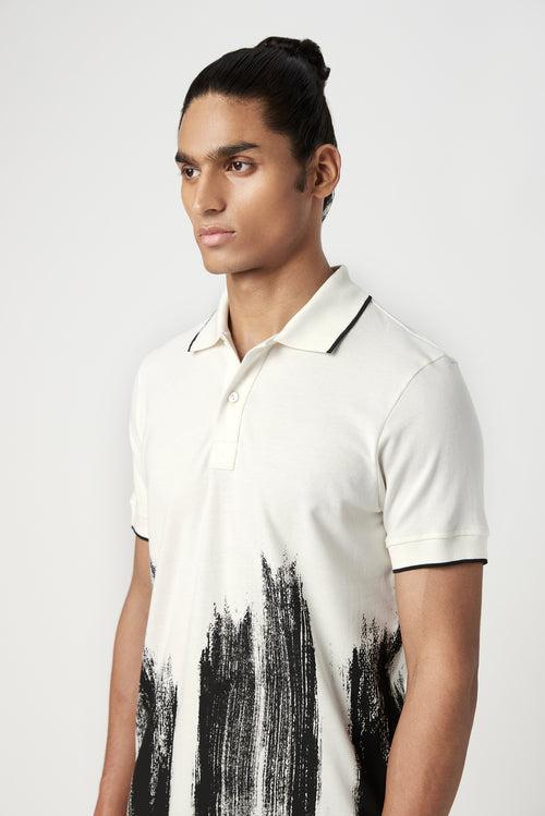 Regular Fit Polo T-Shirt with Brush Stroke Print Placement