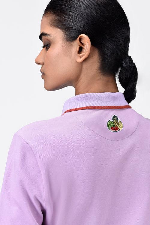 Regular Fit Polo Dress with Fruit Basket Embroidery