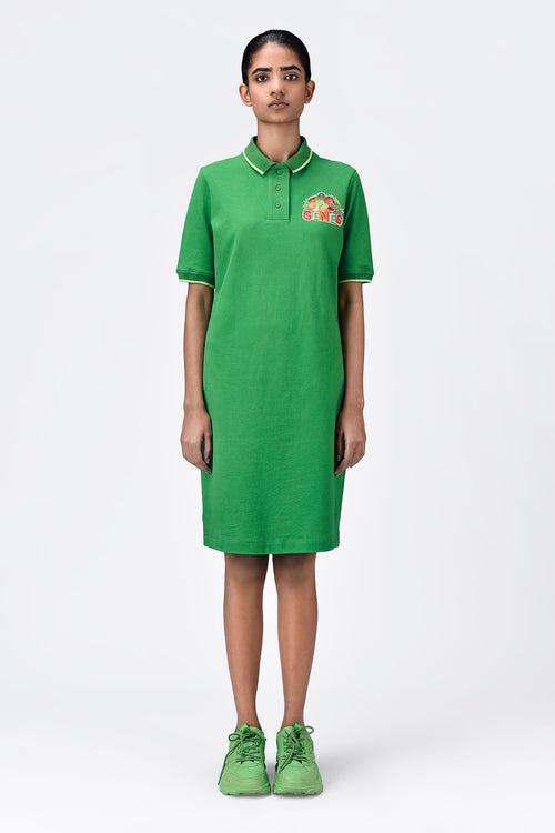 Regular Fit Polo Dress with Fruit Basket Embroidery