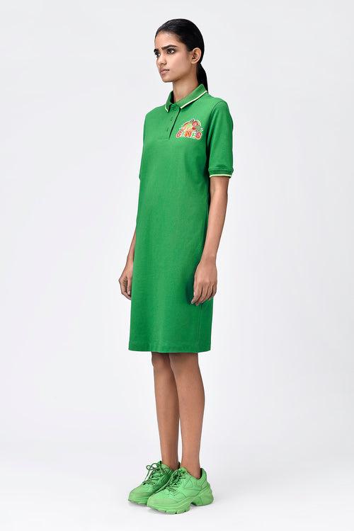 Regular Fit Polo Dress with Fruit Basket Embroidery