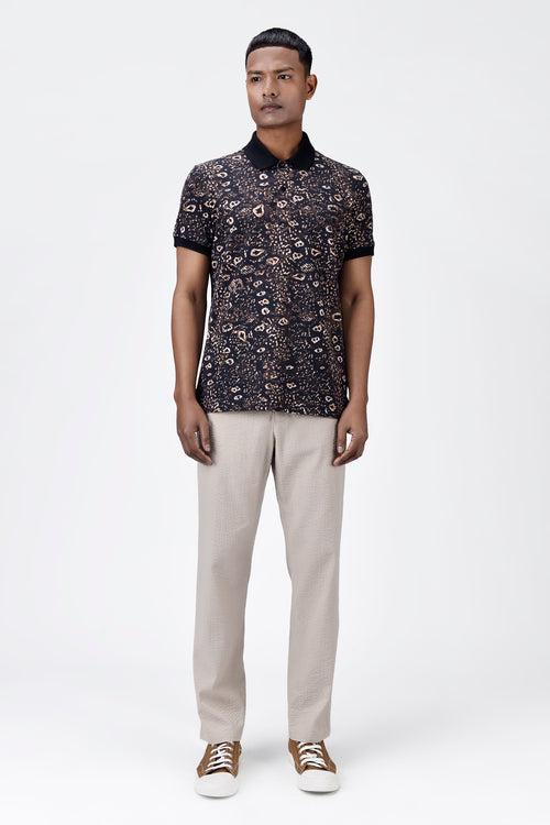 Men's Regular Fit Polo with Khaki Animal Print