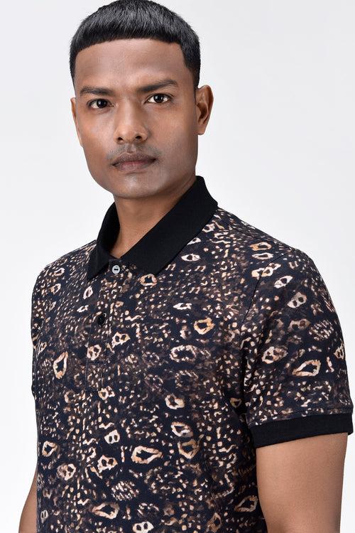 Men's Regular Fit Polo with Khaki Animal Print