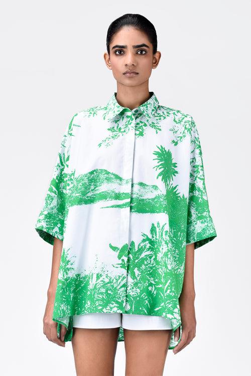 Oversized Monotone Landscape Print Shirt