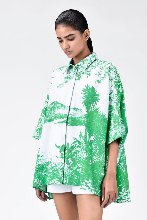 Oversized Monotone Landscape Print Shirt