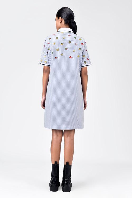 Cotton Polo Dress with Fruit Motif Embroidery