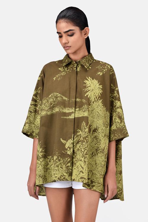 Oversized Monotone Landscape Print Shirt