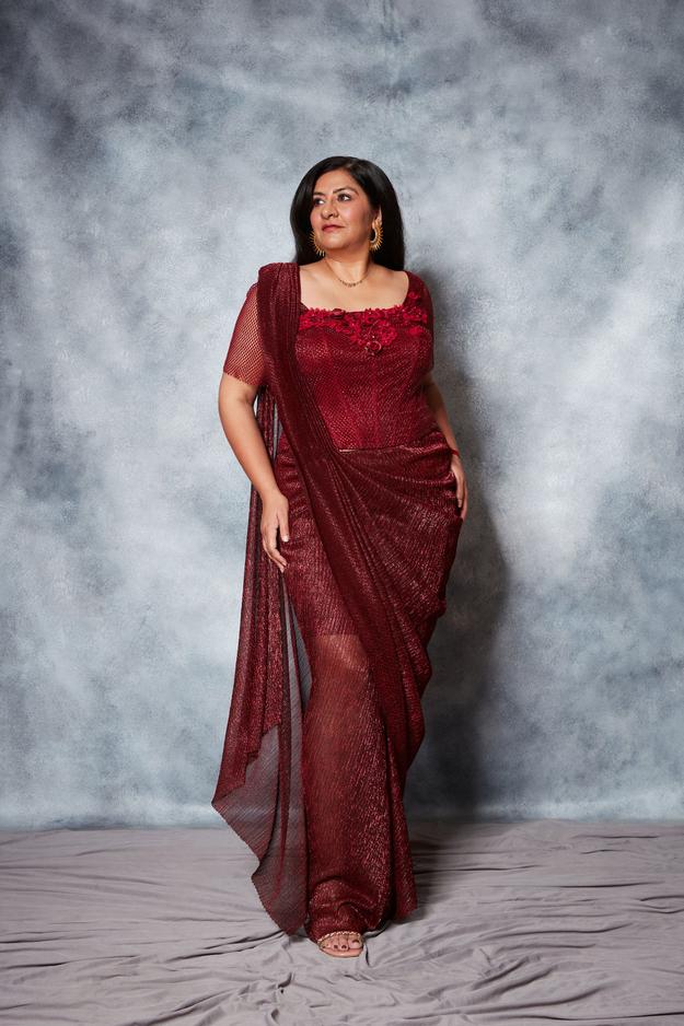 Metallic Drape Saree with Corset