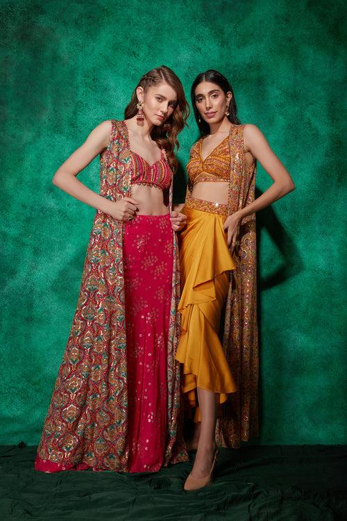 Multicolour Cape with Croplet & Lehenga