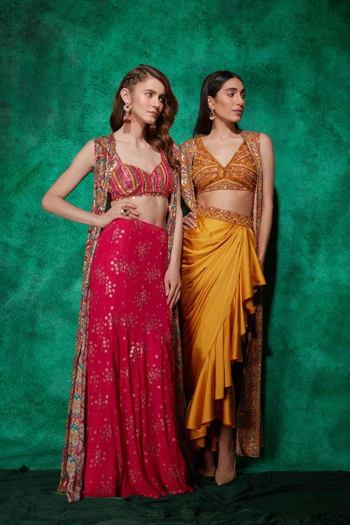 Multicolour Cape with Croplet & Lehenga