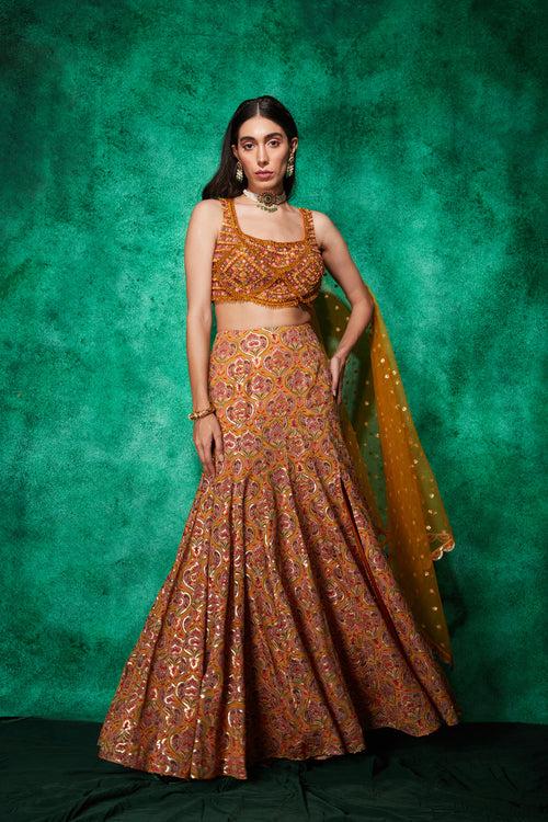 Mermaid Lehenga in Multicolour Embroidery