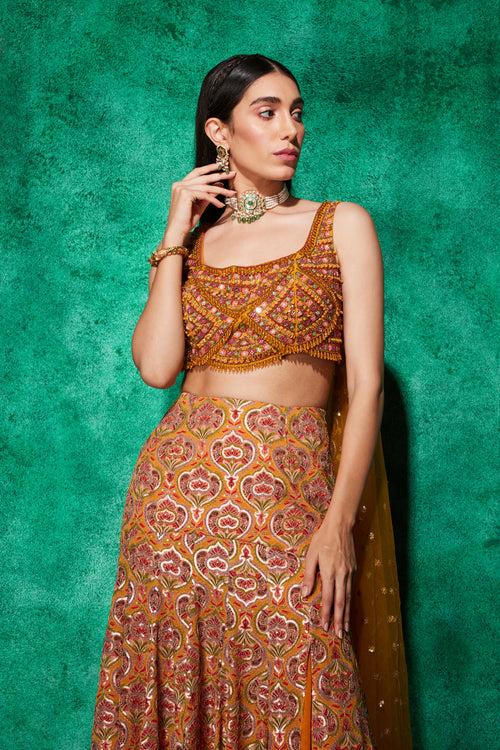 Mermaid Lehenga in Multicolour Embroidery