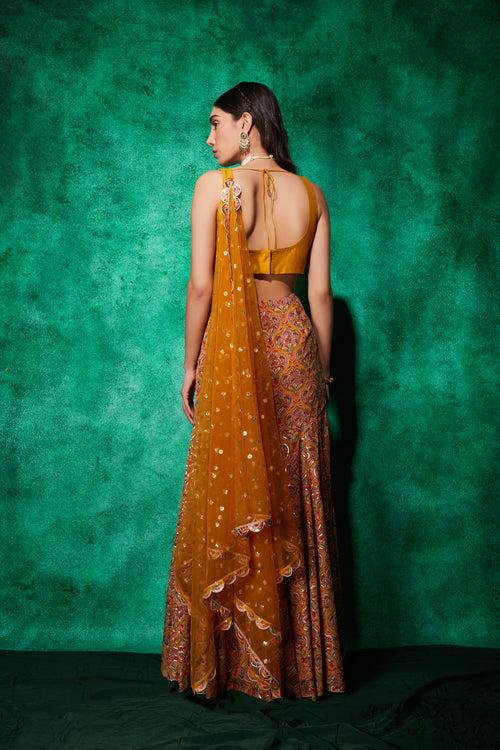 Mermaid Lehenga in Multicolour Embroidery