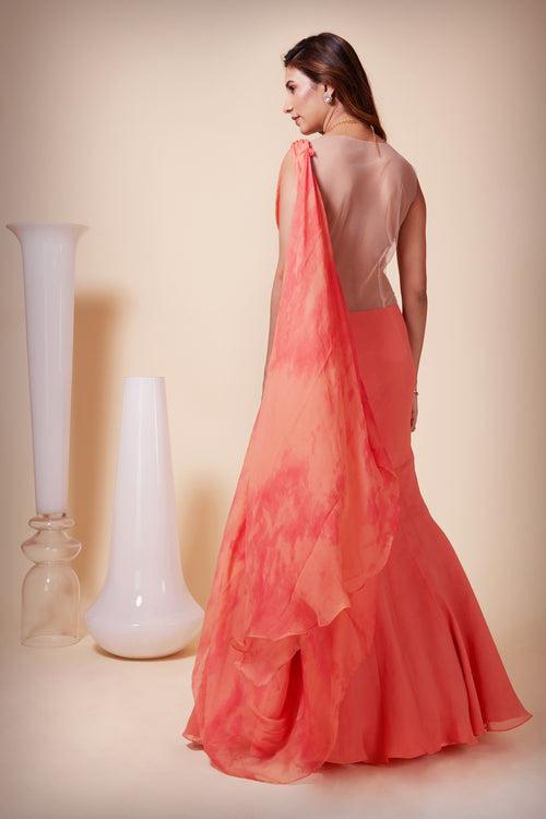 Mermaid Style Saree Gown with Tie-Dye Chiffon Drape