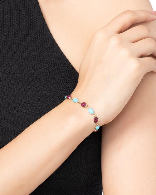 Turquoise & Rubellite Bracelet in 14KT Gold