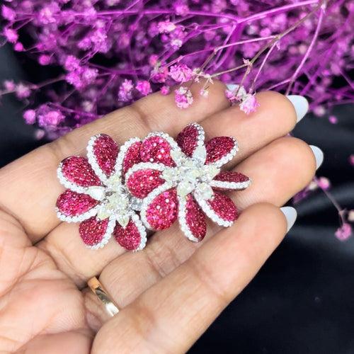 Ruby  Diamond 3D waves earrings