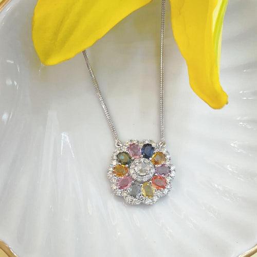 Multi Sapphire Floral Pendent