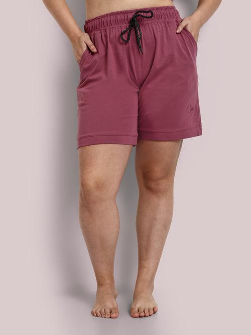 Cotton Shorts For Women - Plain Bermuda - MAUVE