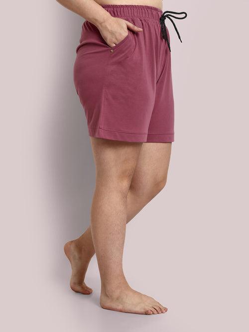 Cotton Shorts For Women - Plain Bermuda - MAUVE
