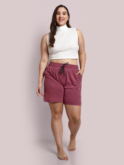 Cotton Shorts For Women - Plain Bermuda - MAUVE