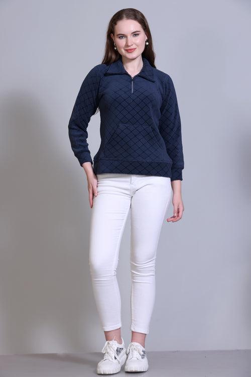 Winter Wear Cotton Fleece Teddy Sweatshirt-Prussian Blue