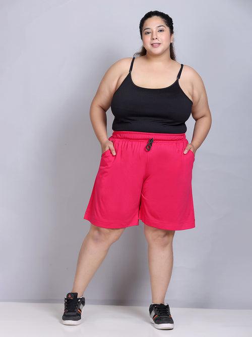 Plus Size Cotton Shorts For Women - Plain Bermuda Combo (Olive Green & Pink)