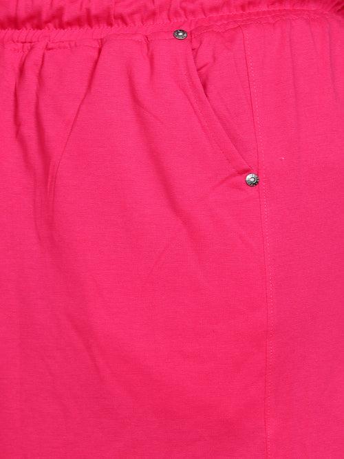 Plus Size Cotton Shorts For Women - Plain Bermuda Combo (Olive Green & Pink)