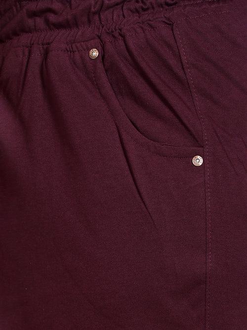 Plus Size Cotton Shorts For Women - Plain Bermuda Combo (Sky Blue & Wine)