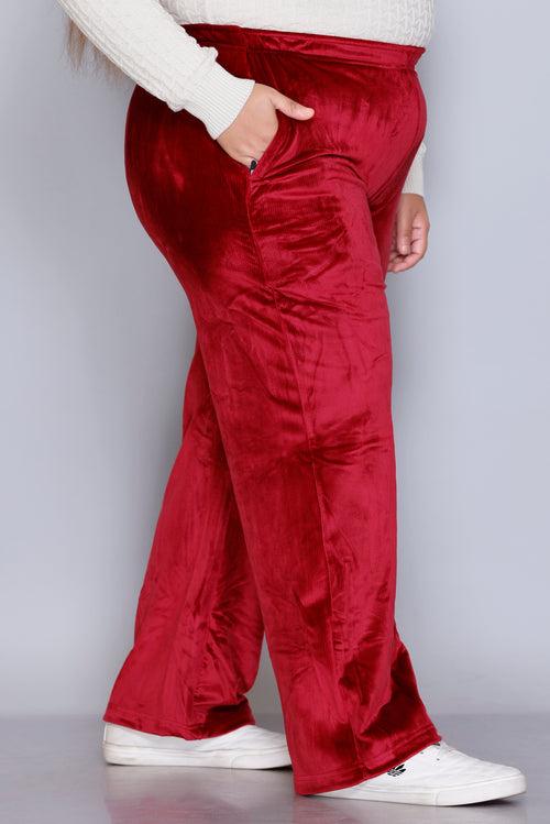 Winter Cotton Velvet Pyjamas For Women - Maroon