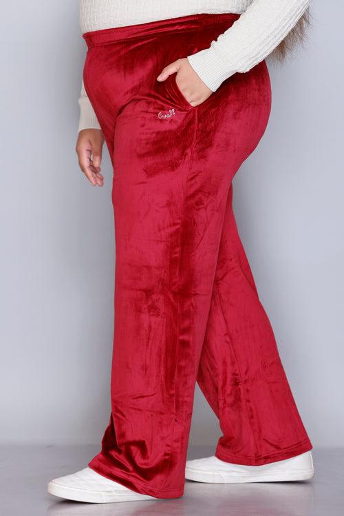 Winter Cotton Velvet Pyjamas For Women - Maroon