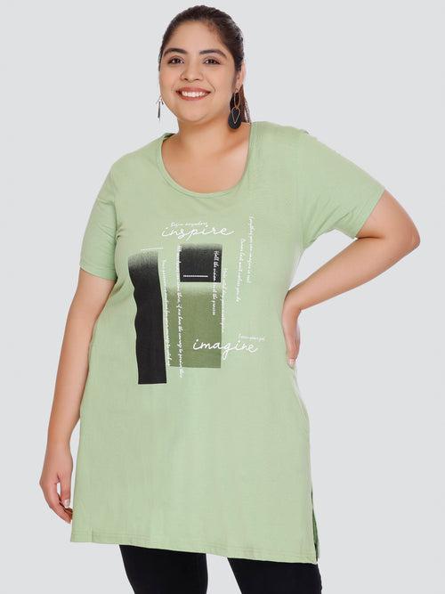 Plus Size Long T-shirts For Women - Half Sleeve - Pack of 2 (Green & Blush Pink)