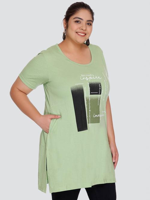 Plus Size Long T-shirts For Women - Half Sleeve - Pack of 2 (Green & Blush Pink)