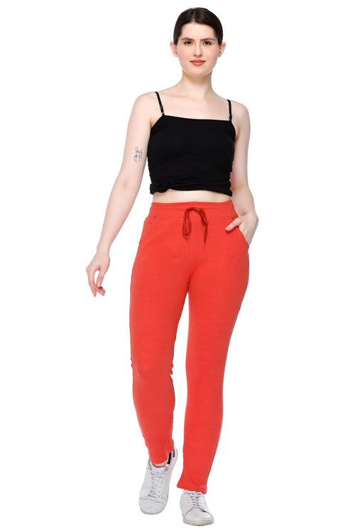 Stretchable Cord Knit Lower For Women Combo - Pearl white/Tangy Orange