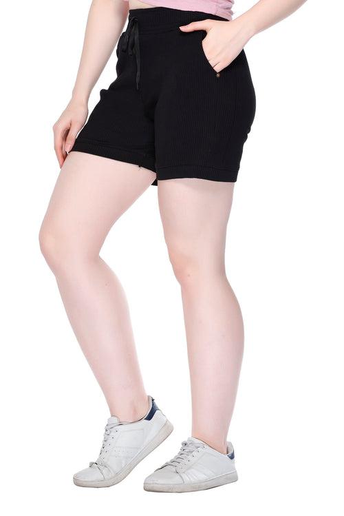 Cotton Shorts For Women - Plain Bermuda Combo (Black /Mint/Tangy)