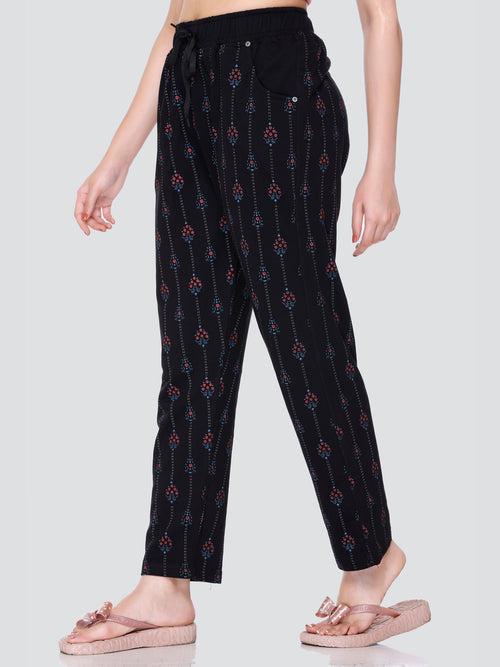 Cupid All Over Print Cotton Lounge Pants for Women ( Black)