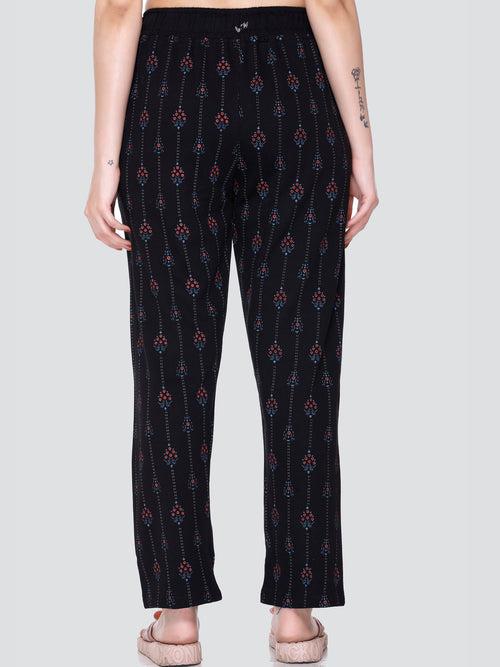 Cupid All Over Print Cotton Lounge Pants for Women ( Black)