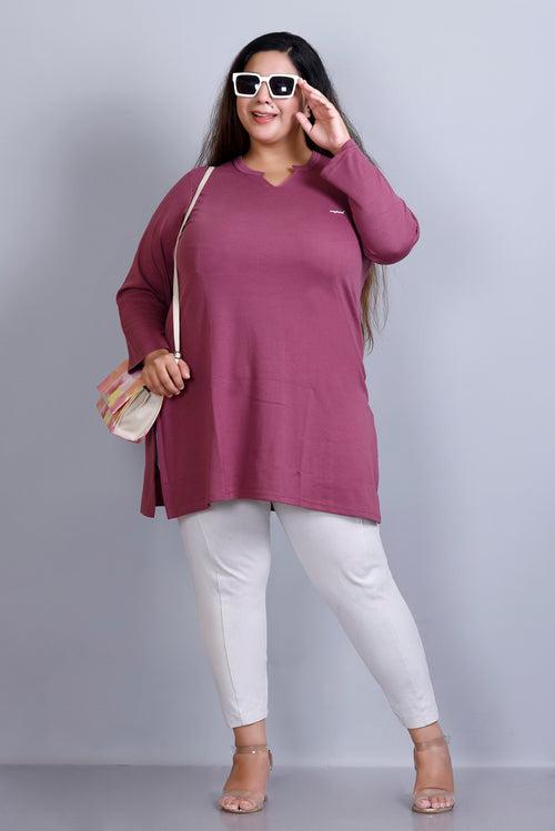 Plus Size Full Sleeves Long Top For Women -Mauve