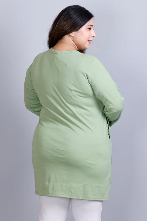 Plus Size Full Sleeves Long Top For Women - Sea Green