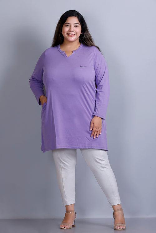 Plus Size Full Sleeves Long Top For Women - Lilac Blush